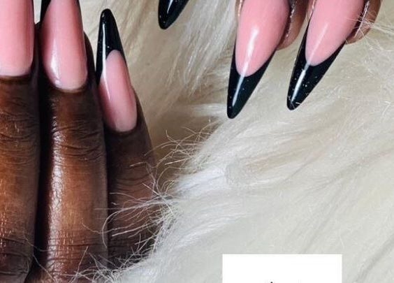 Stylish manicure with black tips at Genteel Showroom Witbank, Emalahleni, Mpumalanga, ZA.