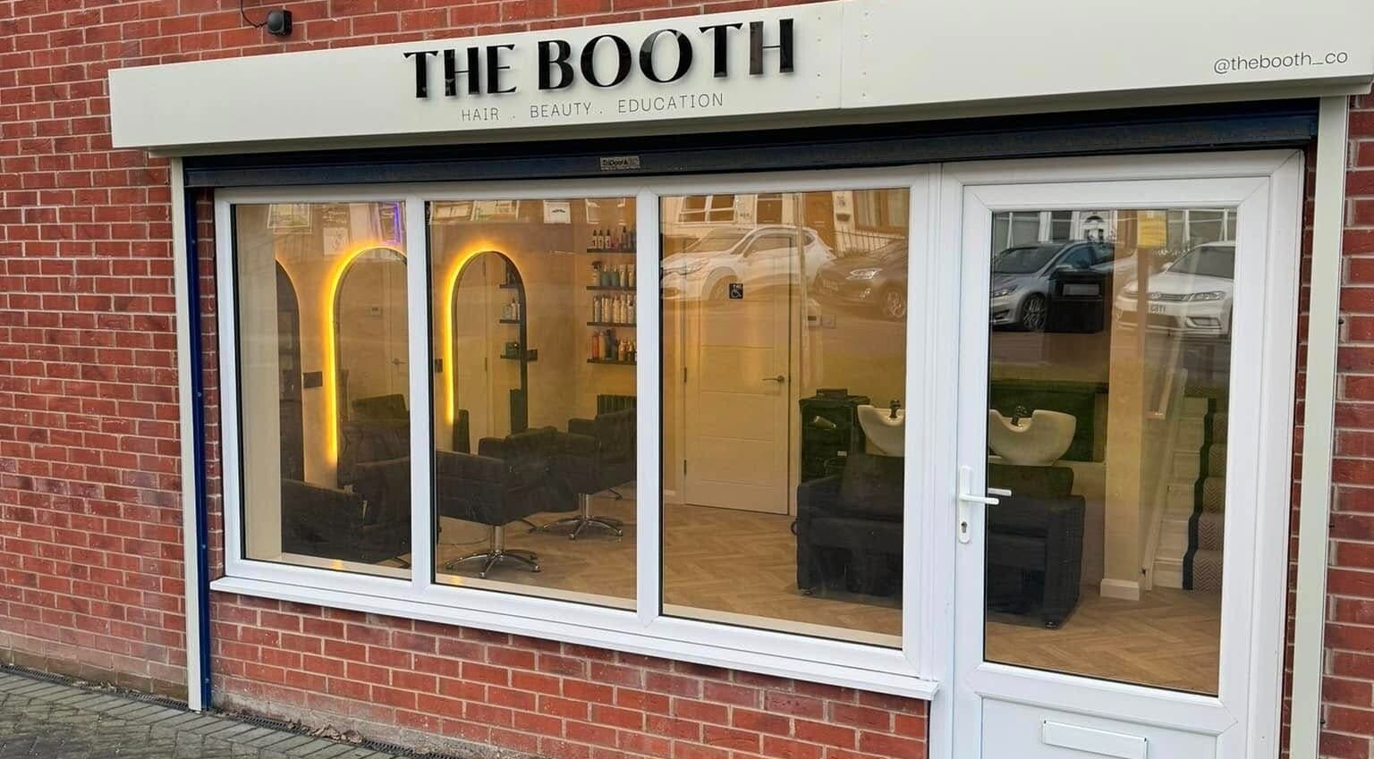 Front view of The Booth, a stylish beauty salon in Shafton, England, GB with modern decor.