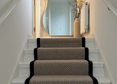 Stylish staircase at The Booth in Shafton, England, GB, featuring elegant decor and calming ambiance.