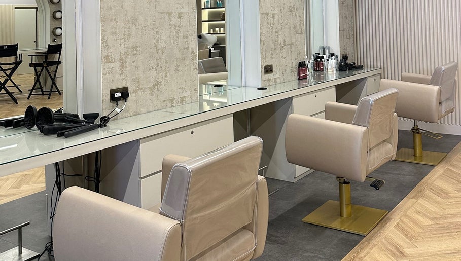 Modern salon chairs at SLJ HAIR & HAIR EXTENSION SPECIALIST, Stockton-on-Tees, England, GB.