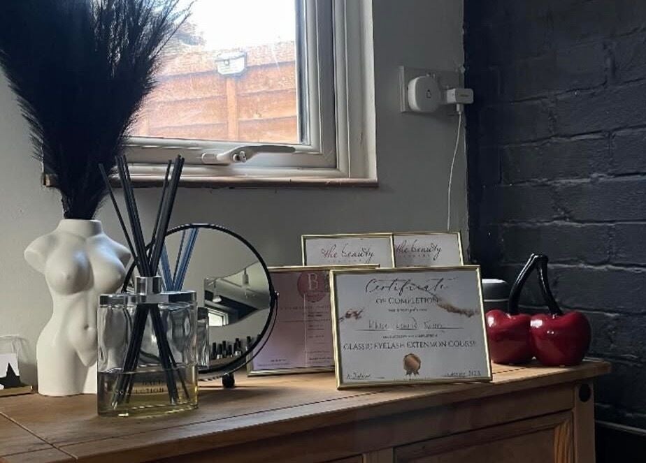 Elegant decor at Builder and Brows by Khloe, Sandy, England enhancing the beauty salon's ambiance with artistic touches.