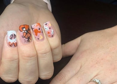 Artistic Halloween-themed nail art at The Nailwork Lounge, Mid Calder, Scotland, GB.