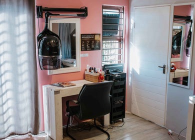Chic styling station at Inge Myburgh Studio, Cape Town, Western Cape, ZA with modern decor.