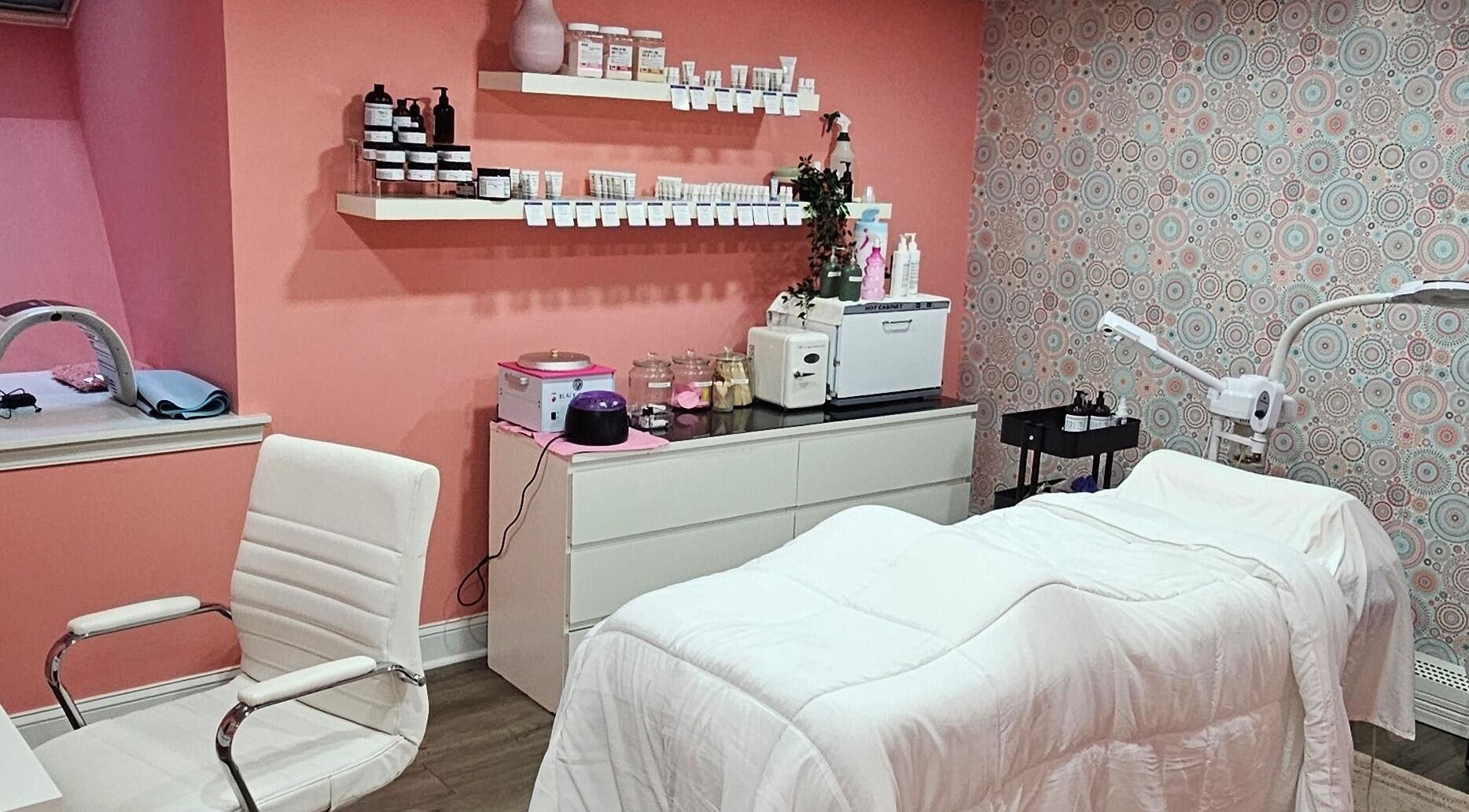 Tranquil spa room at The SkinCare Connection, Skin and Lash spa, Bensalem, Pennsylvania, US.
