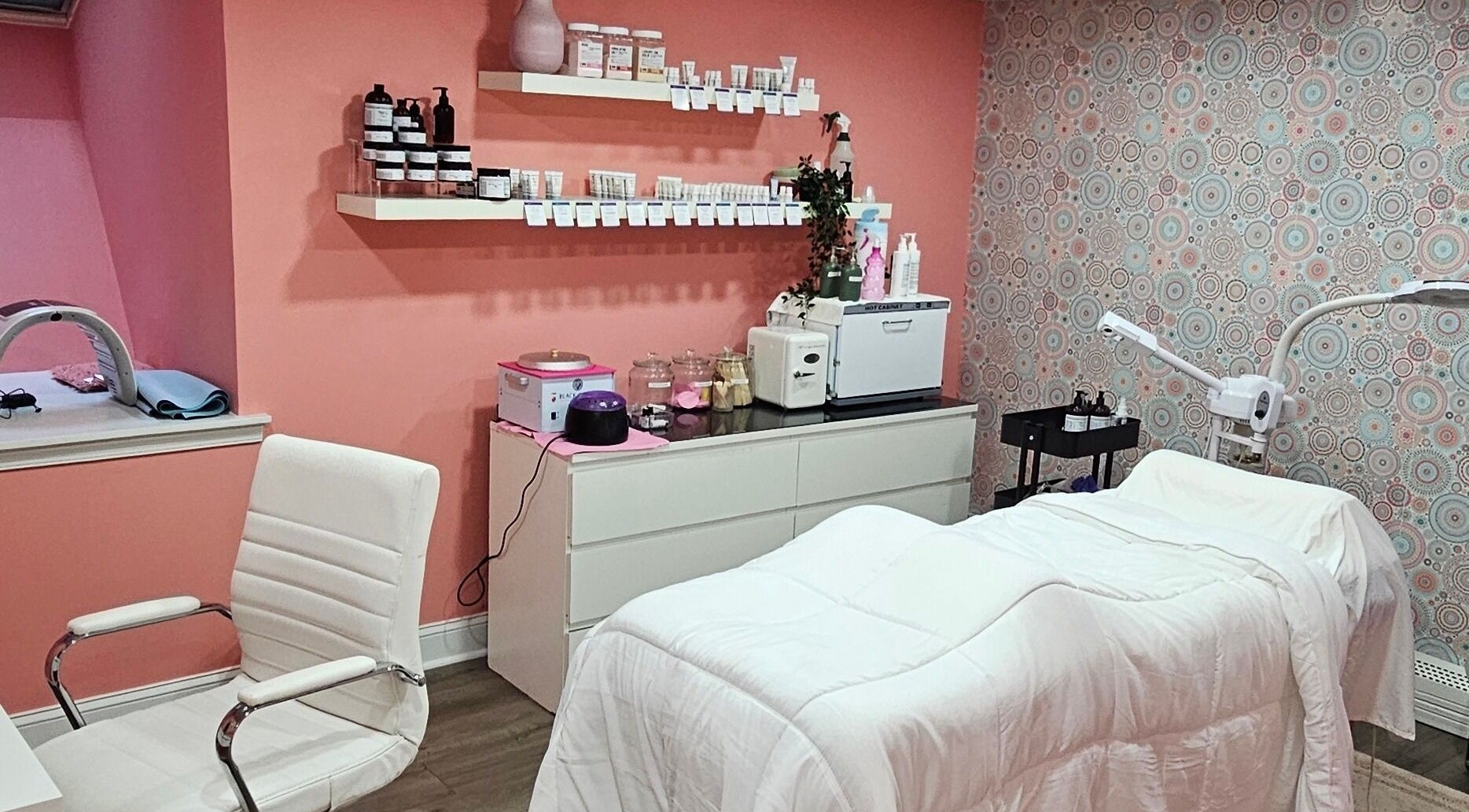 Tranquil spa room at The SkinCare Connection, Skin and Lash spa, Bensalem, Pennsylvania, US.