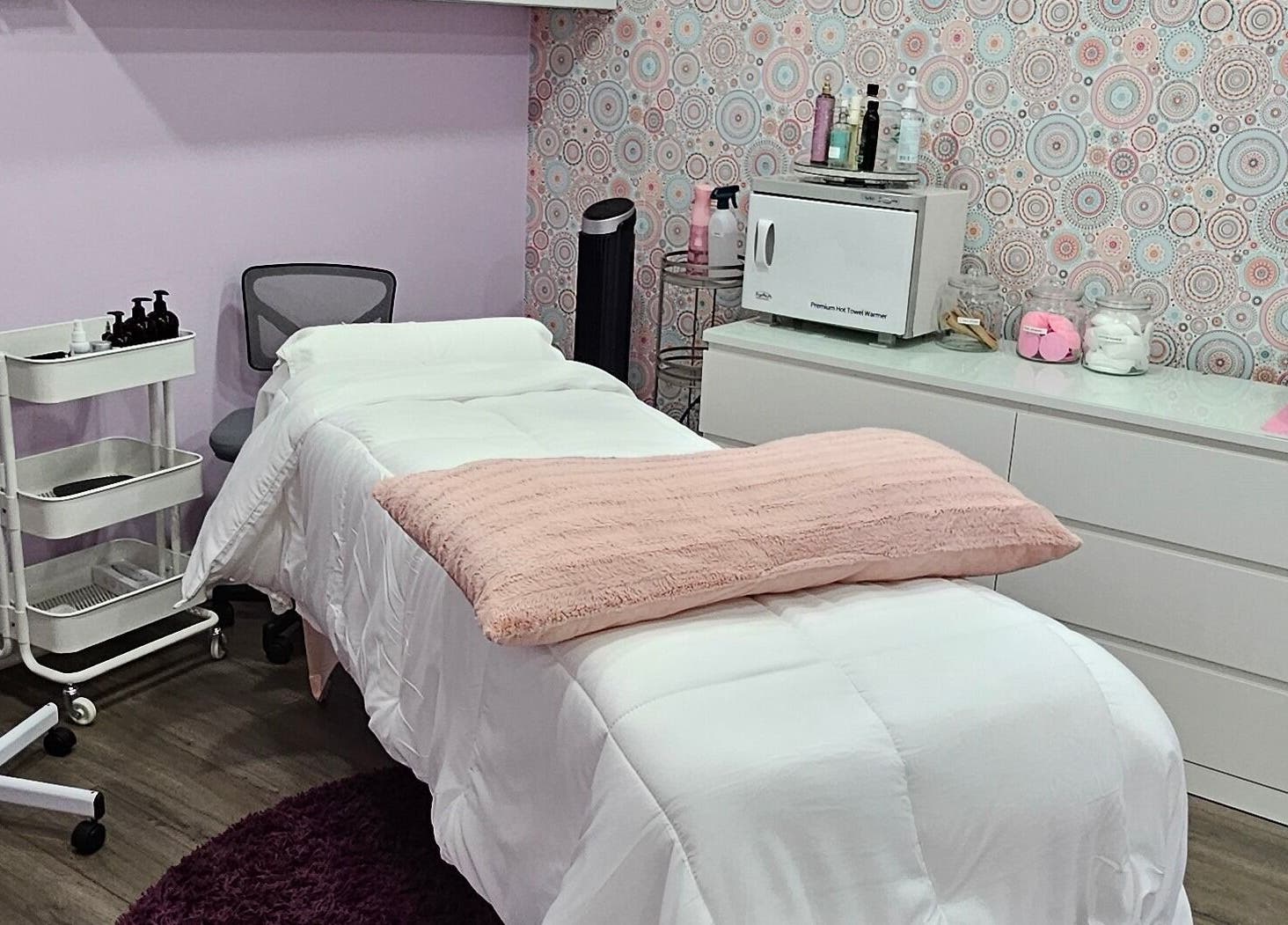 Cozy treatment room at The SkinCare Connection, Skin and Lash Spa, Bensalem, Pennsylvania, US.