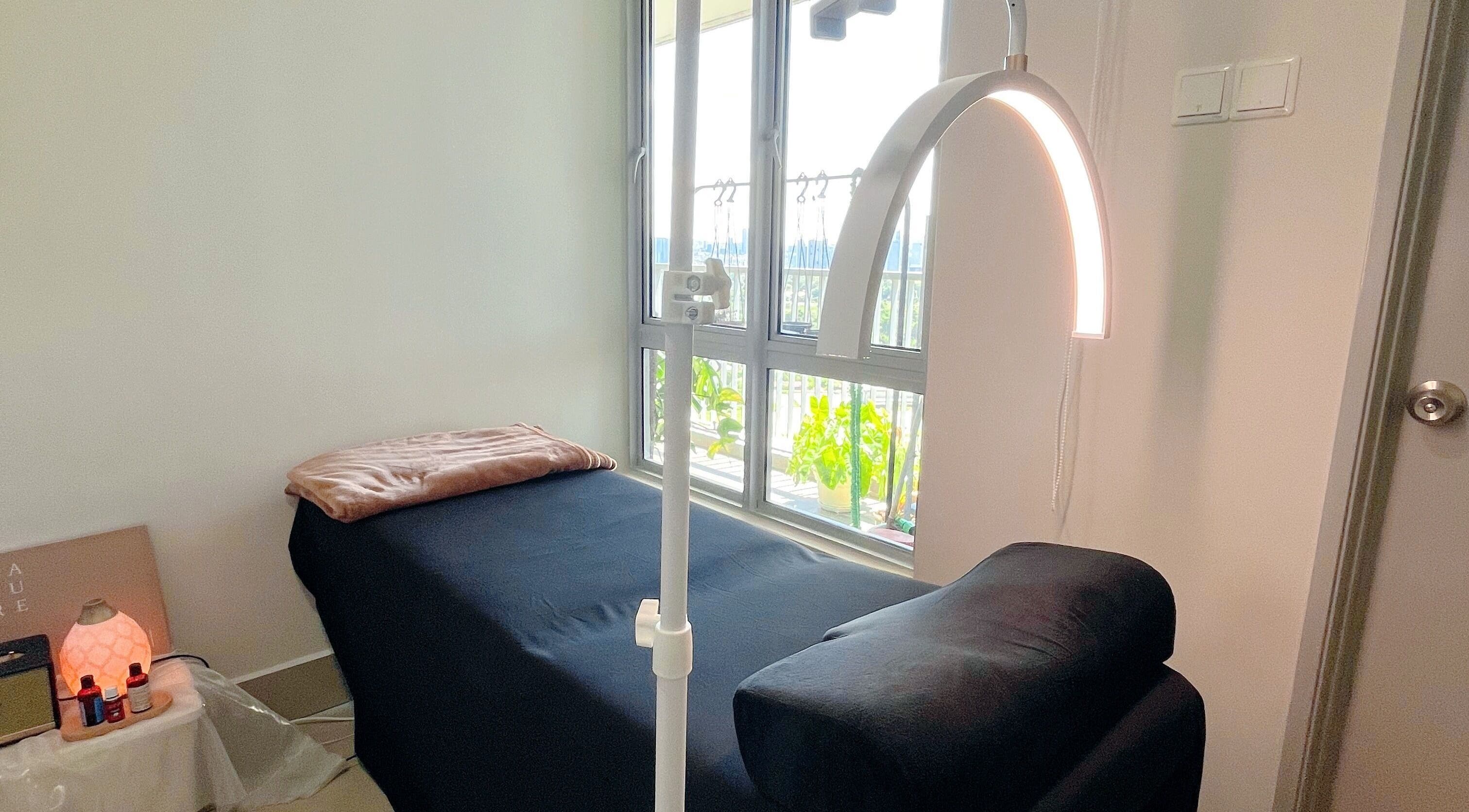 Cozy treatment room at Beauty Studio 101, Sungai Besi, Selangor, MY, with massage bed and soft lighting.