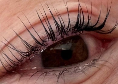 Close-up of enhanced eyelashes at Retreat, Stockport, England, GB.