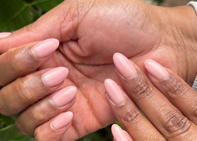 Beautiful manicured nails in soft pink at The Spoil Spot, Benoni, Gauteng, ZA.