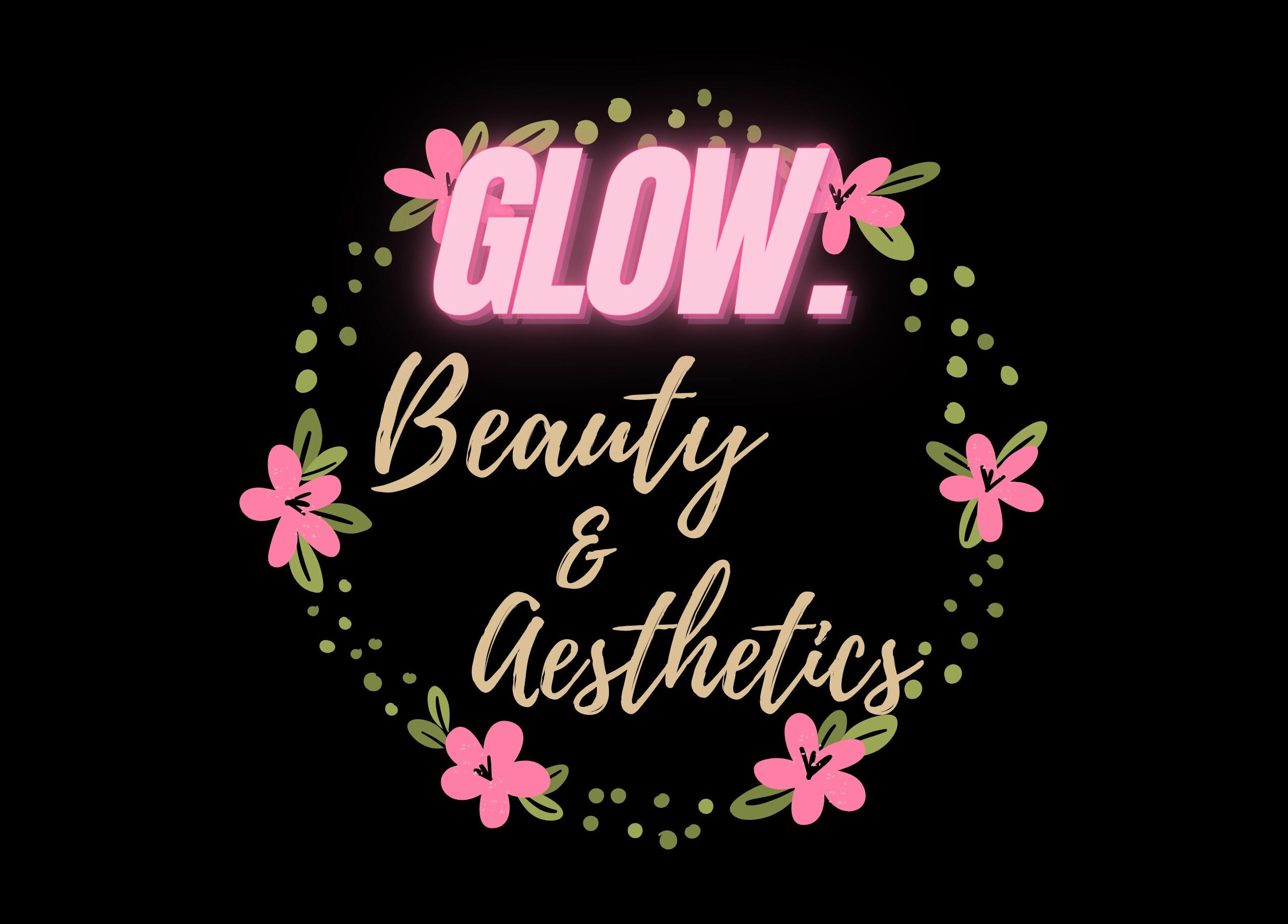 Logo of Glow Beauty and Aesthetics surrounded by floral design in Newhall, England, GB.