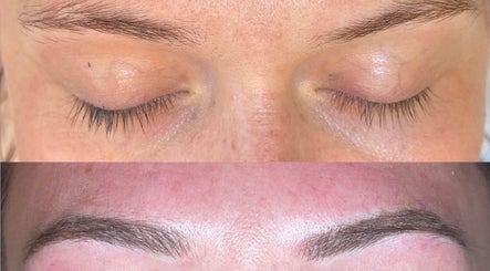 Before and after eyebrow styling at Glow Beauty and Aesthetics in Newhall, England, GB.