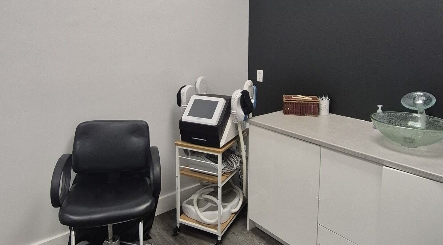 Modern treatment room at Body Sculpting By Jenn, Peterborough, Ontario, CA with advanced equipment and elegant decor.