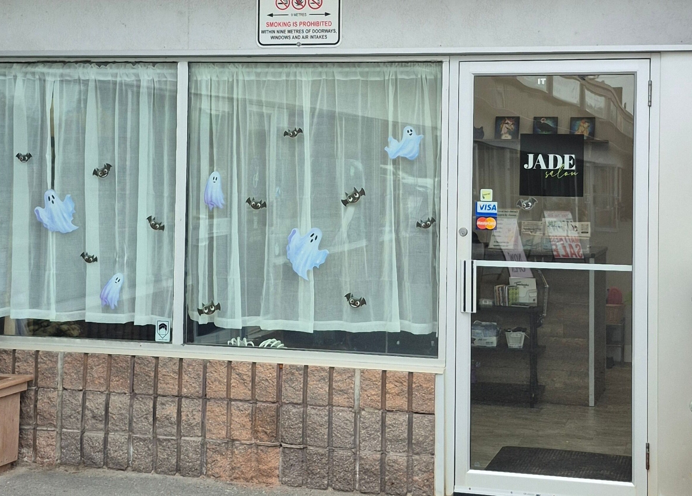 Storefront with festive decor at Body Sculpting By Jenn, Peterborough, Ontario, CA.