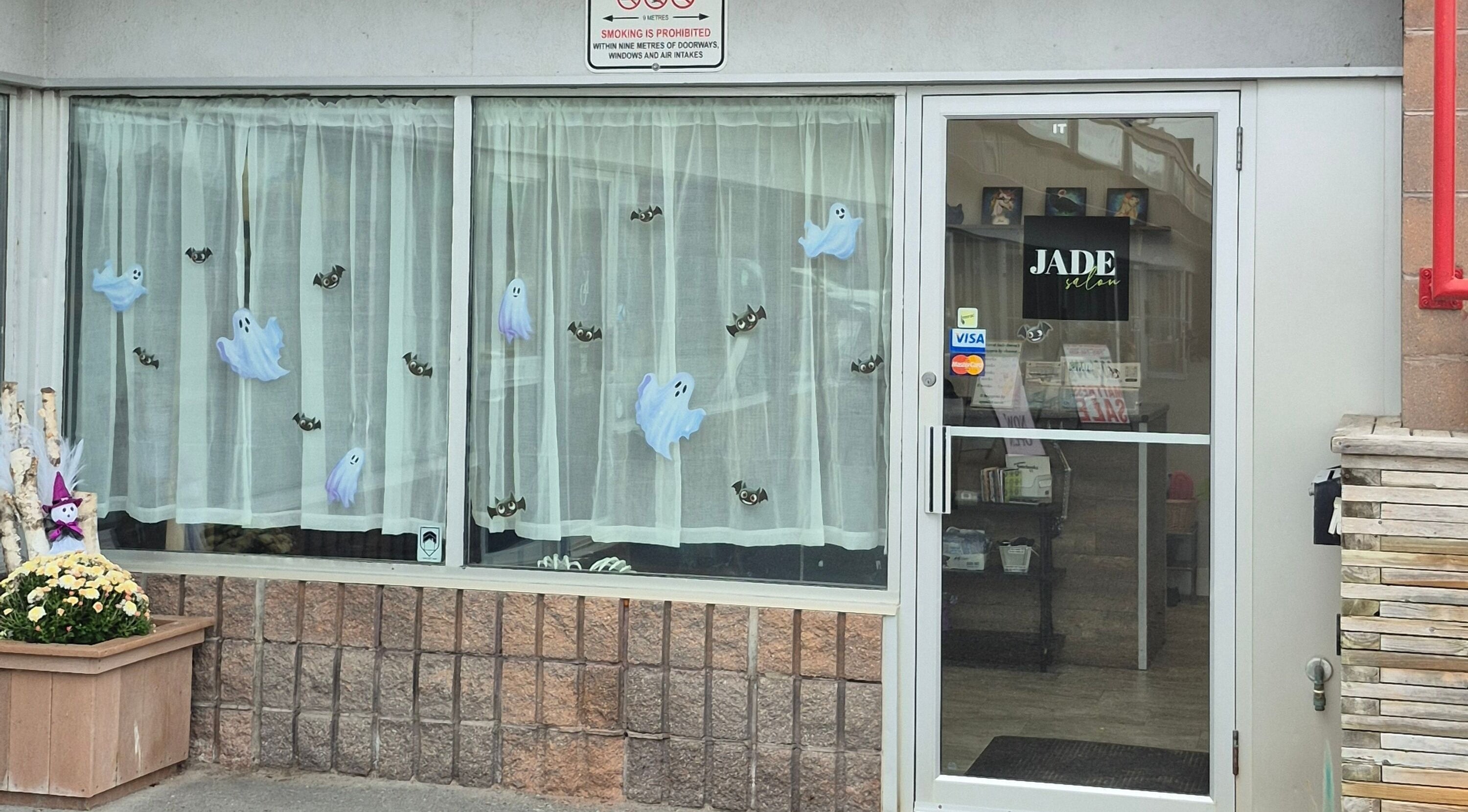 Storefront with festive decor at Body Sculpting By Jenn, Peterborough, Ontario, CA.
