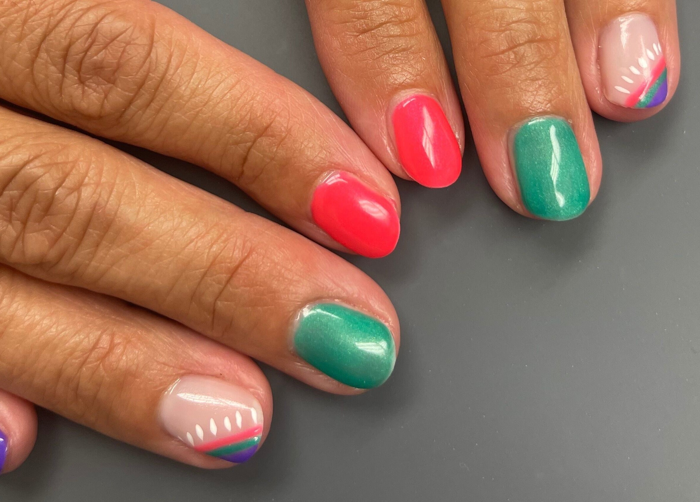 Colorful nail art design at Nails by Kzerbs, Willoughby Hills, Ohio, US.