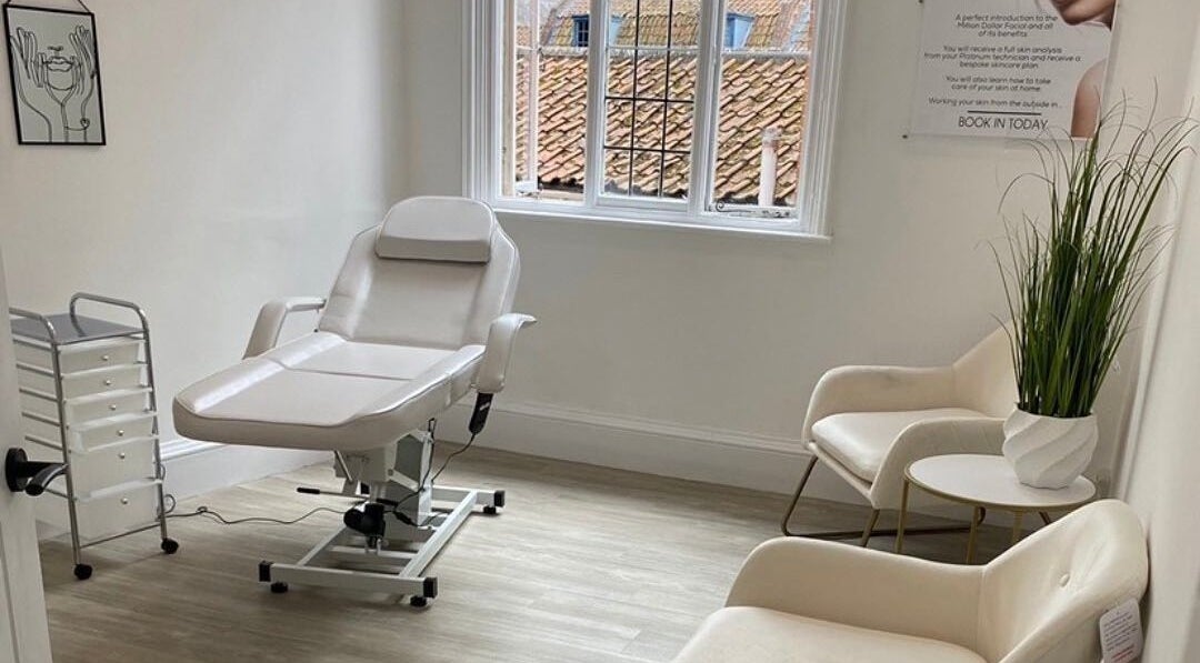Relaxing treatment room at SA Aesthetics, Bridgwater, England, GB, featuring a comfortable chair and calming decor.