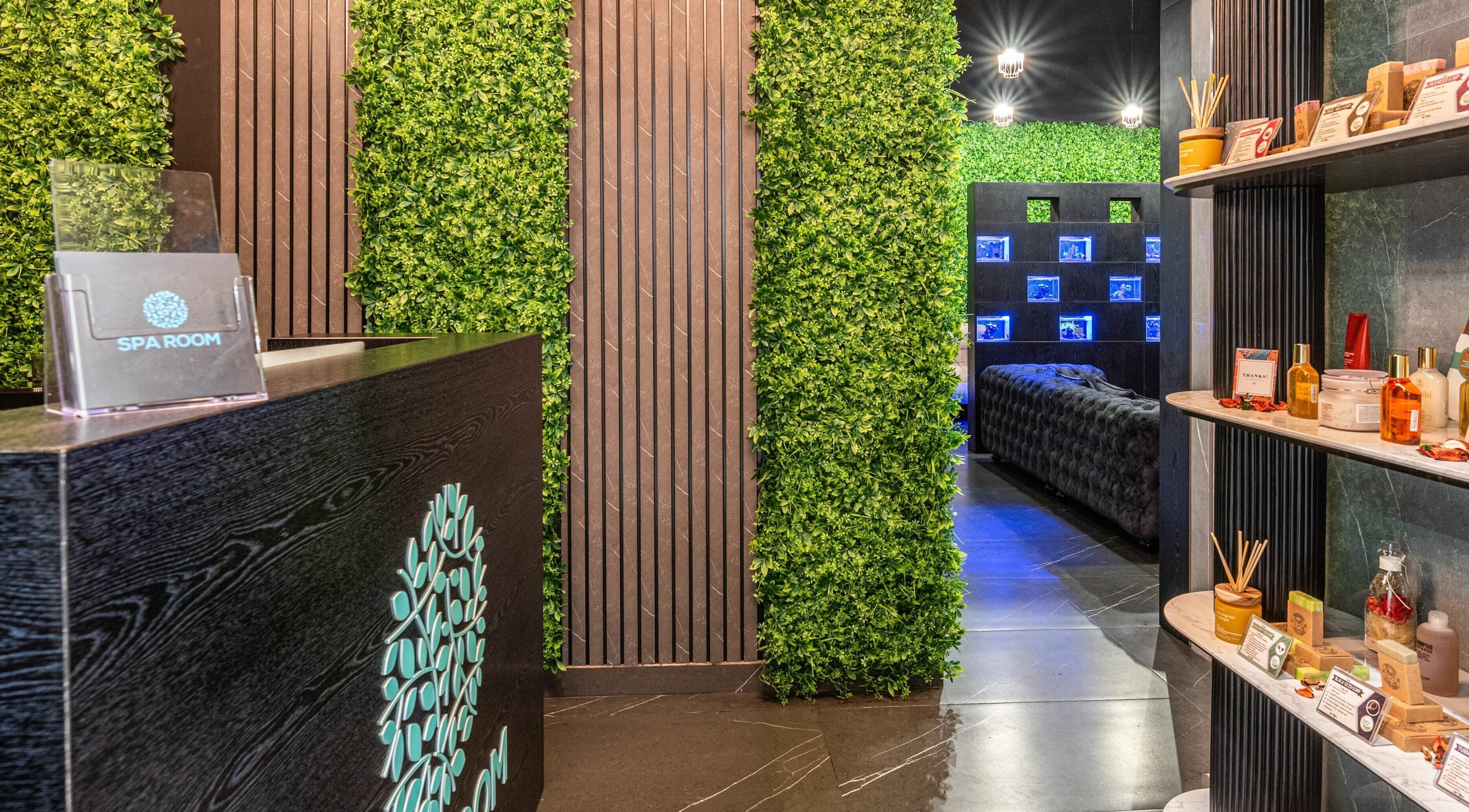 Reception area at Spa Room By Anadiya Beauty Salon Ltd. with lush greenery, Dubai, Dubai, AE.