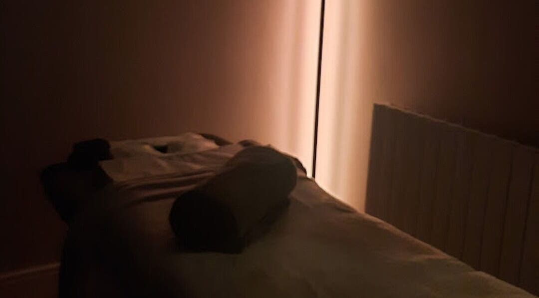 Dimly lit massage room at Soul Bliss with Sayyada, Tamworth, England, GB.