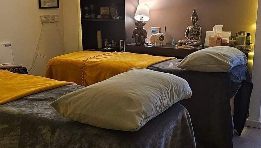 Cozy treatment room at Lynne Helliwell Reiki Training Holistic Coaching, Hypnotherapy, Failsworth, England, GB.