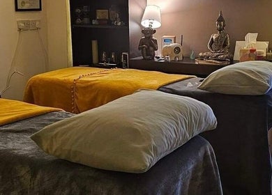 Cozy treatment room at Lynne Helliwell Reiki Training Holistic Coaching, Hypnotherapy, Failsworth, England, GB.