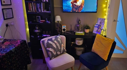Cozy seating at Lynne Helliwell Reiki Training Holistic Coaching, Hypnotherapy, Failsworth, England, GB.