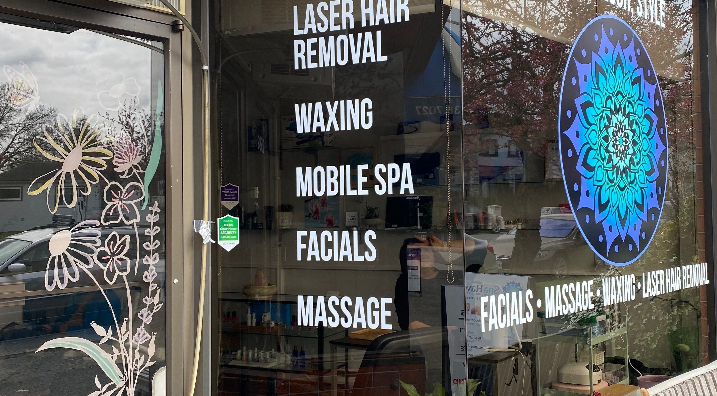 Salon and Spa Haven Wellness storefront in Vancouver, British Columbia, CA displaying spa services.