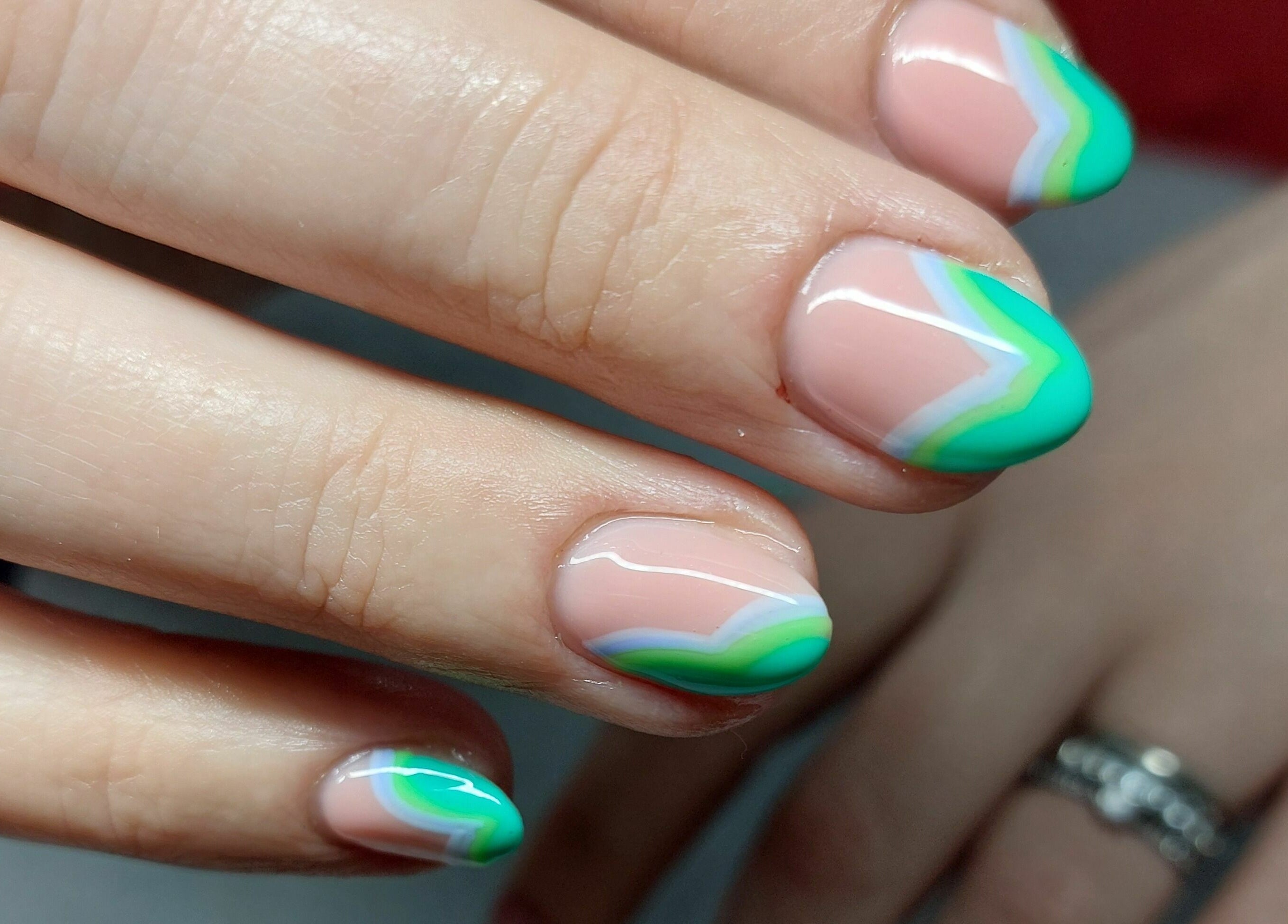 Bright green nail art design at T'Studio, Basingstoke, England, GB.