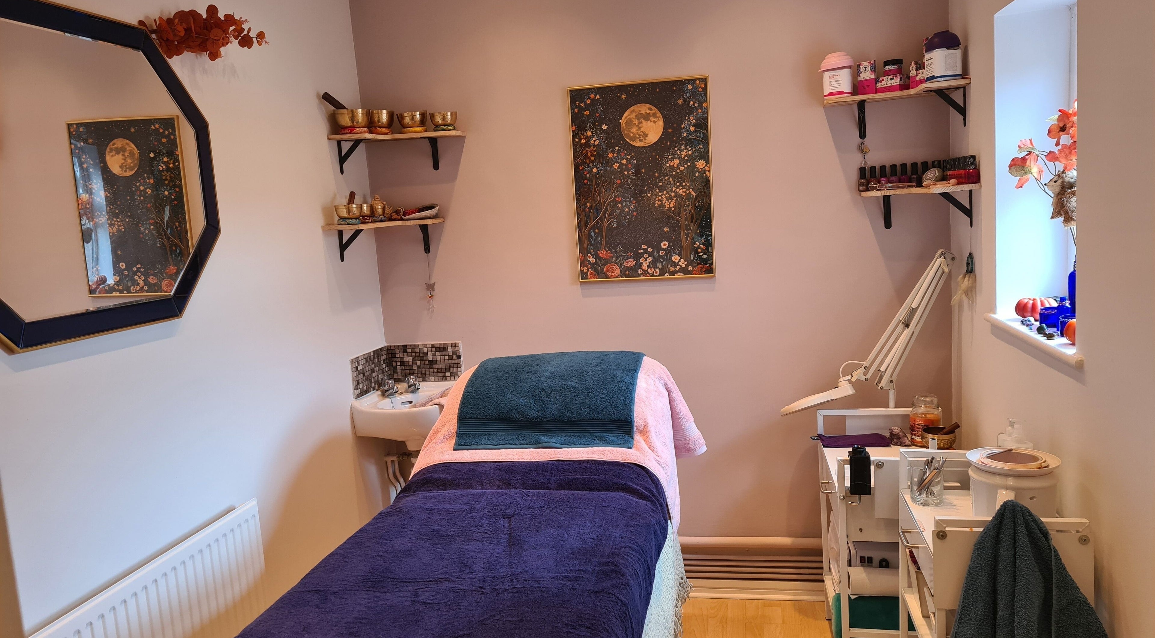 Relaxing treatment room at Organic Beauty with Victoria, Bristol, England, GB, featuring a cozy massage bed.