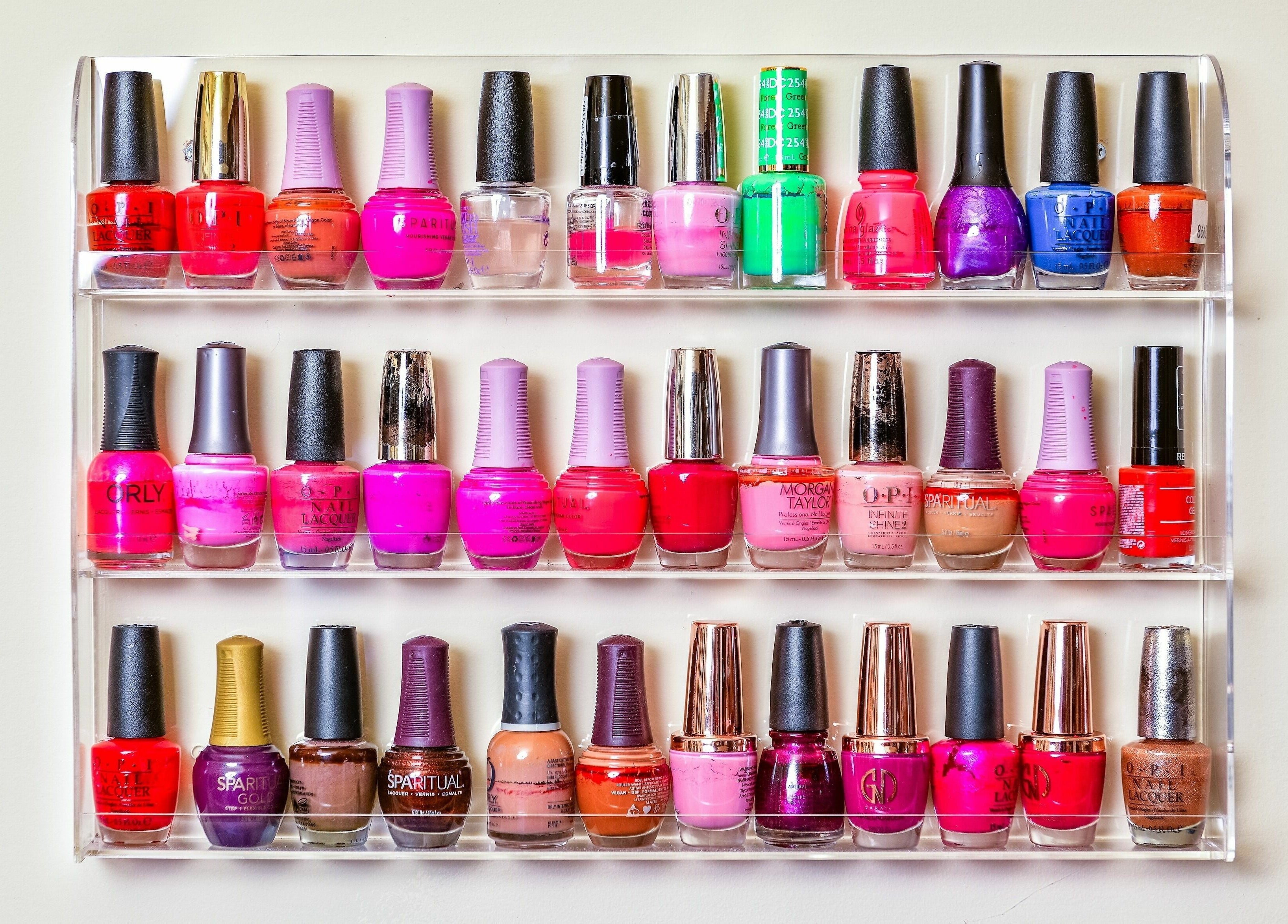 Colorful nail polish display at Kamal's Day Spa, Delta, British Columbia, CA.
