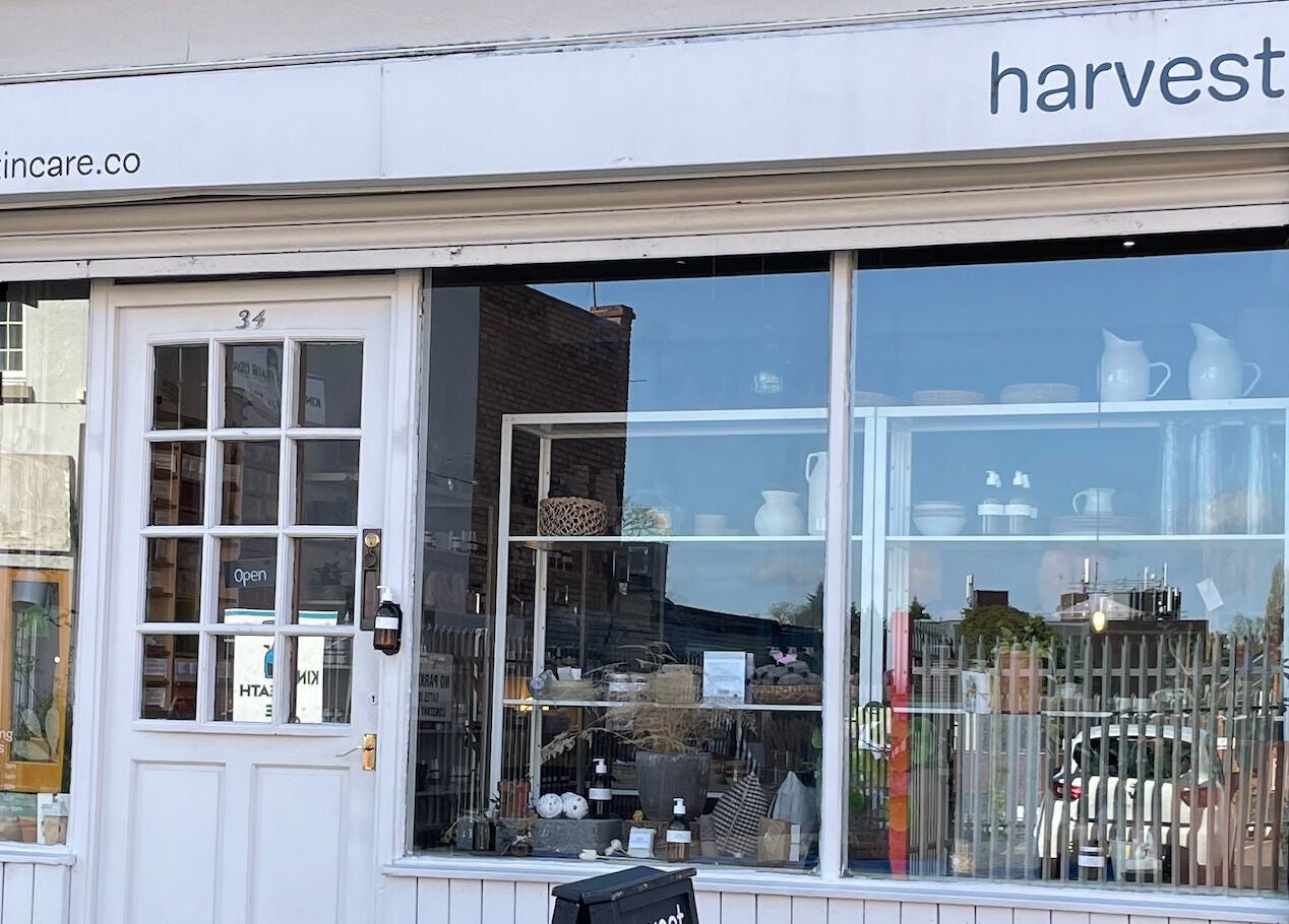 Front of Harvest Skincare, Birmingham, England, GB, showcasing a welcoming entrance and shop window display.