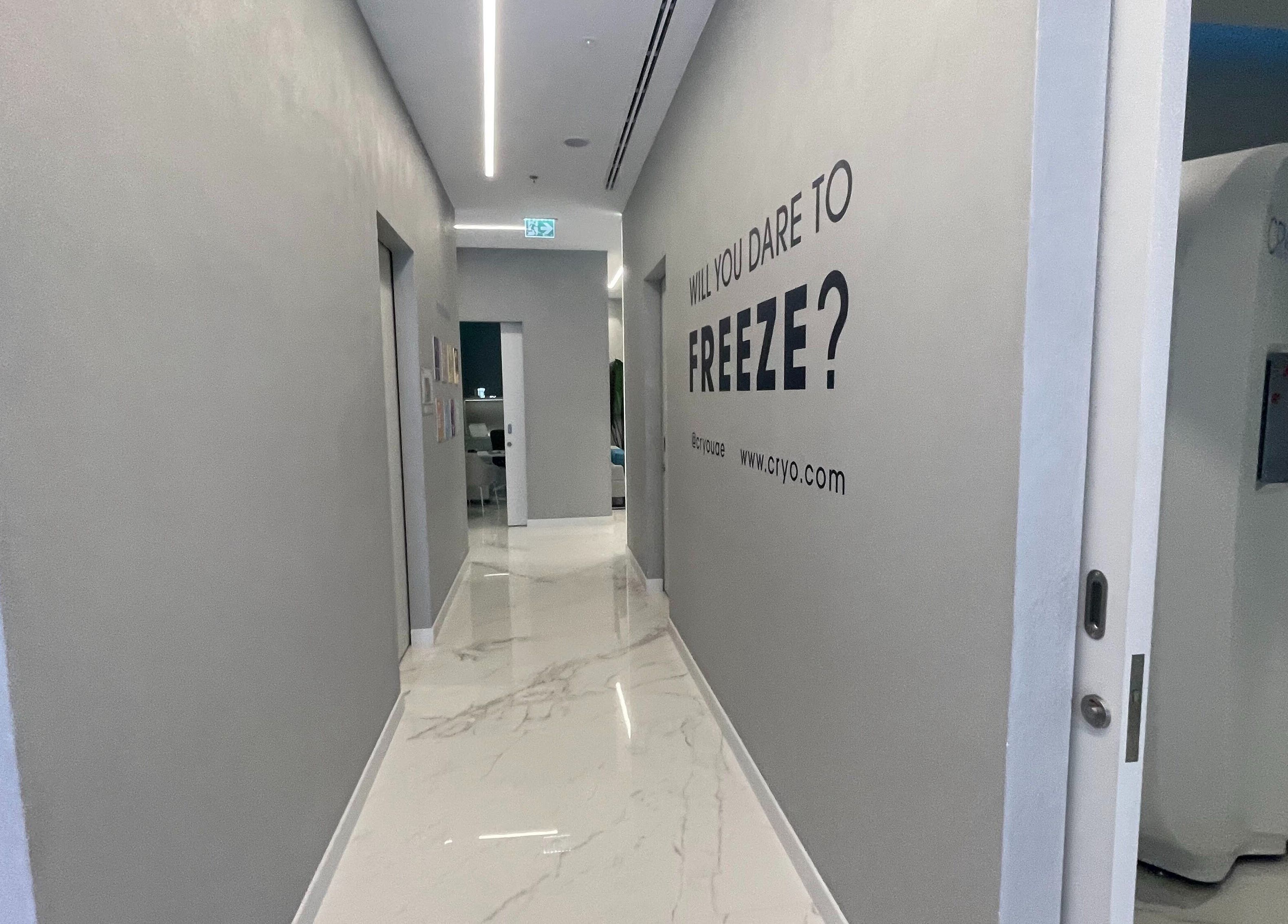 Sleek corridor at °CRYO Abu Dhabi Reem Mall offering wellness services in Abu Dhabi, Abu Dhabi, AE.