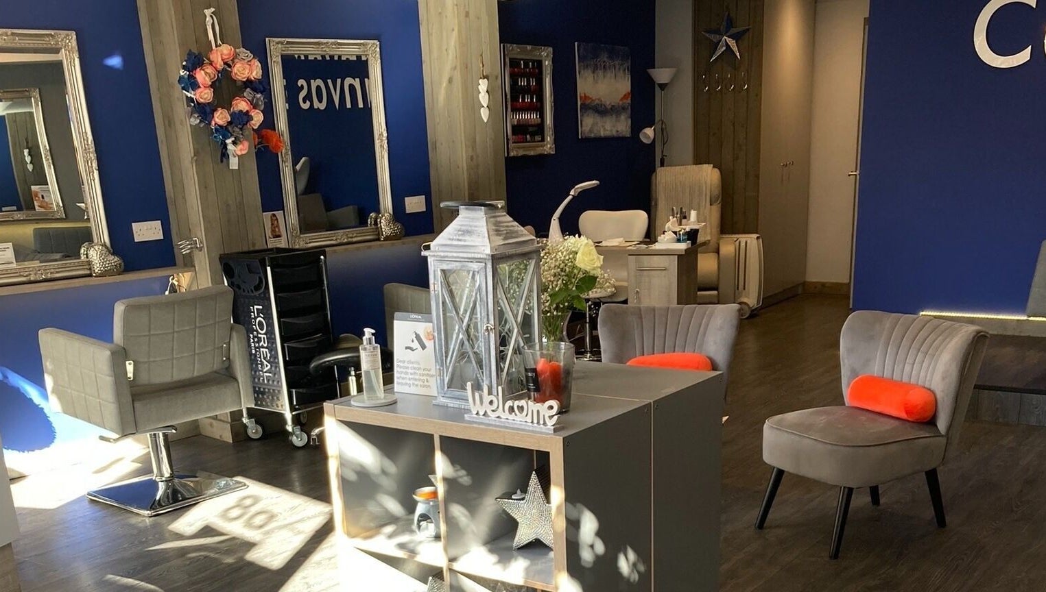 Modern salon interior at Canvas, York, England, GB with stylish chairs and welcoming decor.