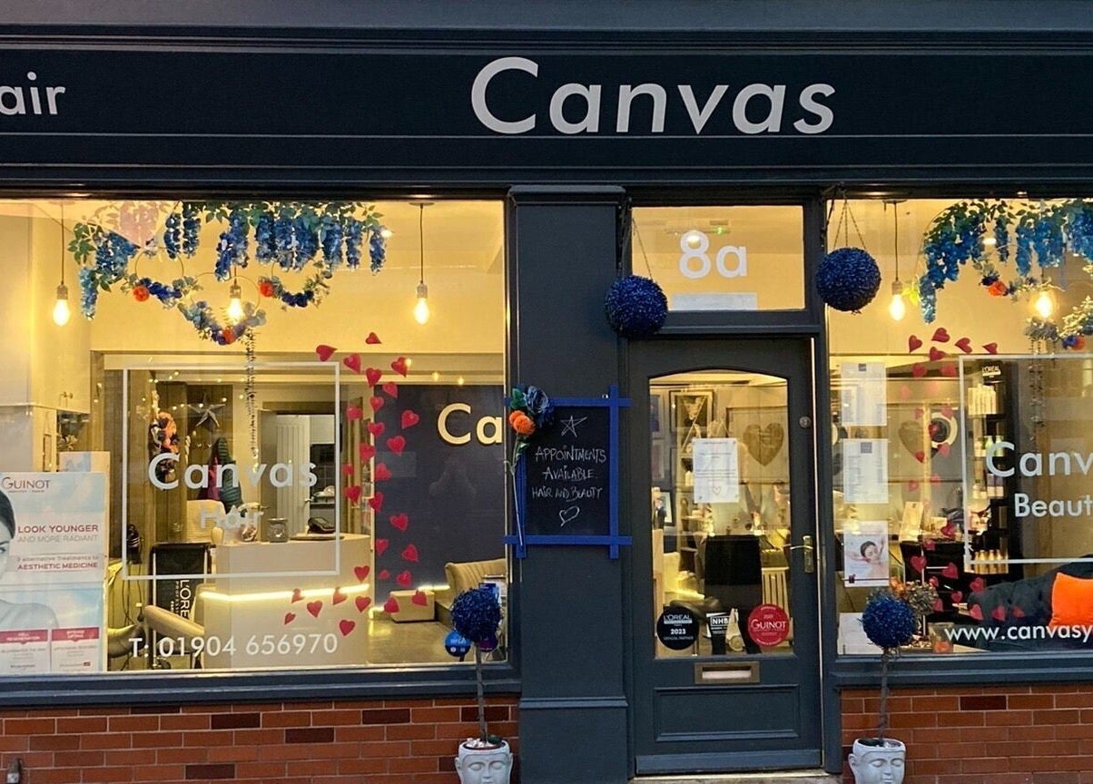 Front view of Canvas salon in York, England, GB, showcasing inviting beauty and wellness atmosphere.
