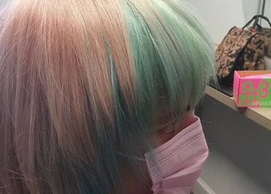 Vibrant pastel hair coloring at Hair by Christa, Grangemouth, Scotland, GB.