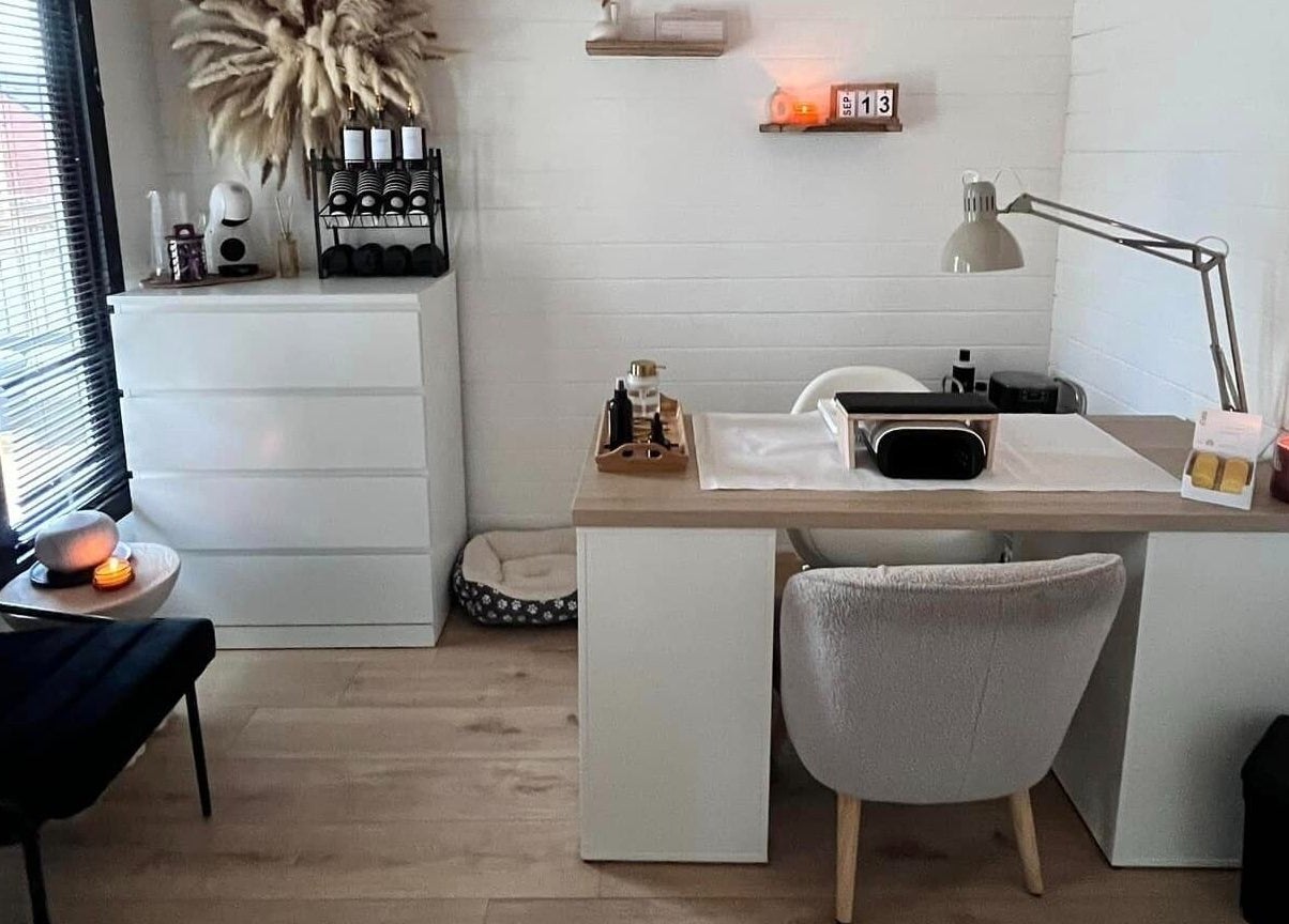 Chic nail station at Nailed it with Anna, Annfield Plain, England, GB. Modern decor enhances the relaxing ambiance.