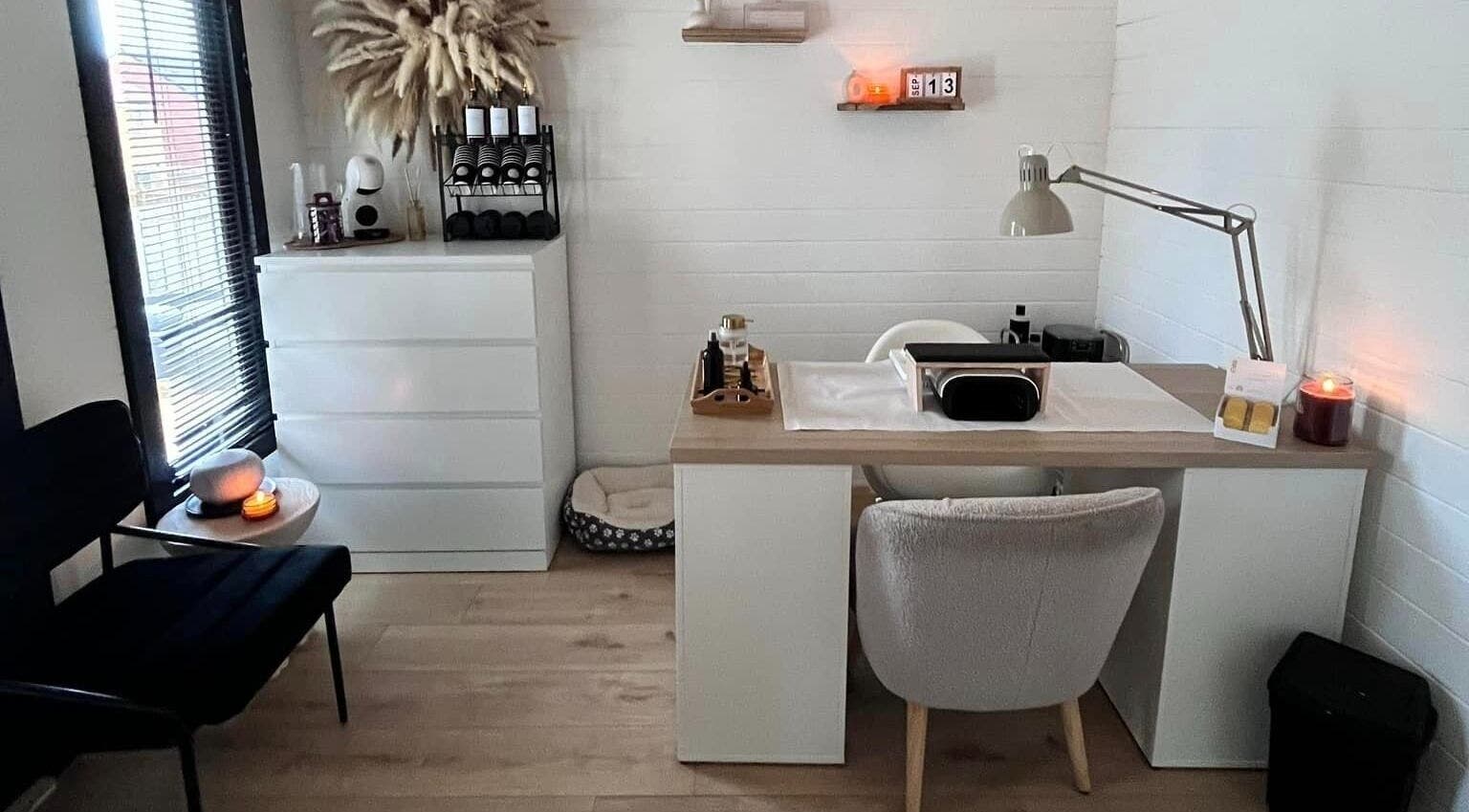 Chic nail station at Nailed it with Anna, Annfield Plain, England, GB. Modern decor enhances the relaxing ambiance.