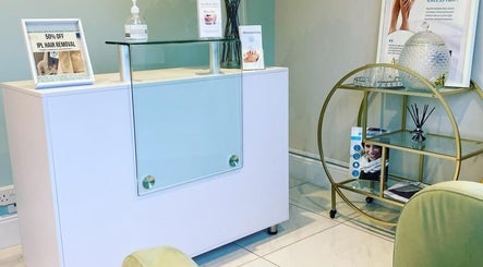 Elegant interior view of Lidia Buta Lash & Brow Boutique in Gowerton, Wales, GB with modern decor.