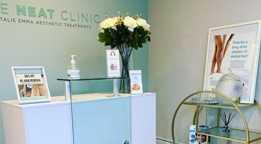 Reception area of Lidia Buta Lash & Brow Boutique in Gowerton, Wales, GB with aesthetic decor.