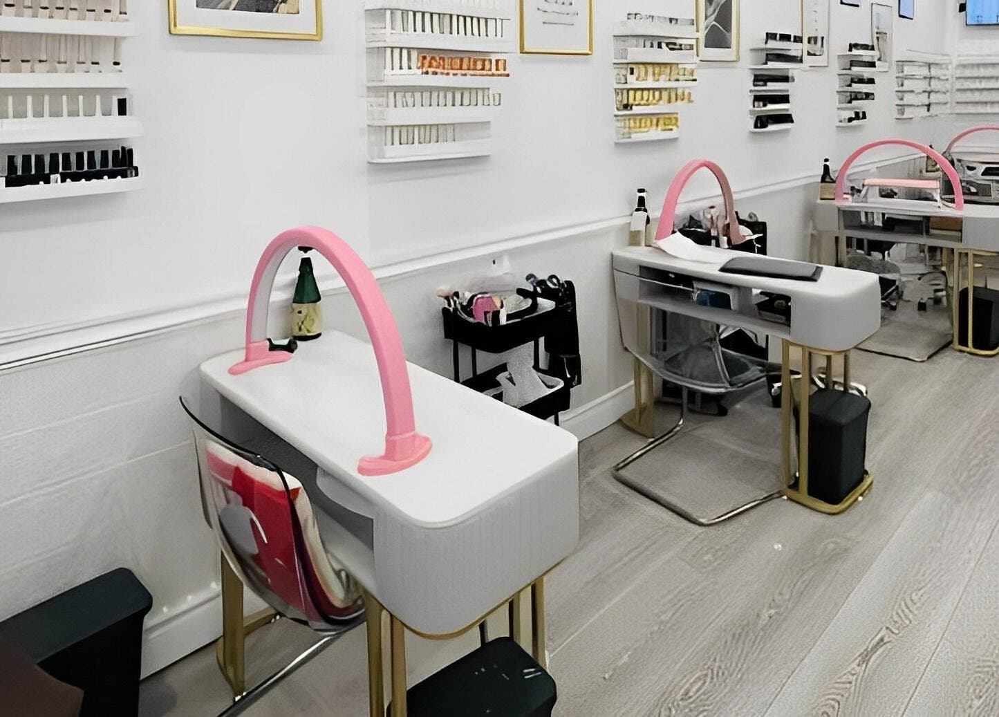 Modern nail salon interior at Top Q Nails (Henry Pro Nails) in Markham, Ontario, CA.