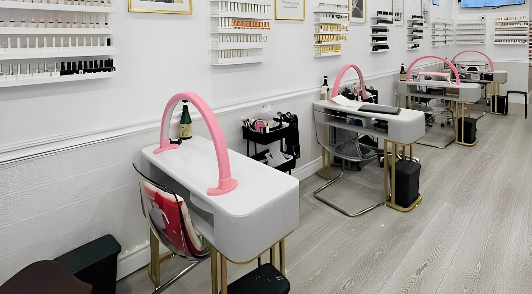 Modern nail salon interior at Top Q Nails (Henry Pro Nails) in Markham, Ontario, CA.