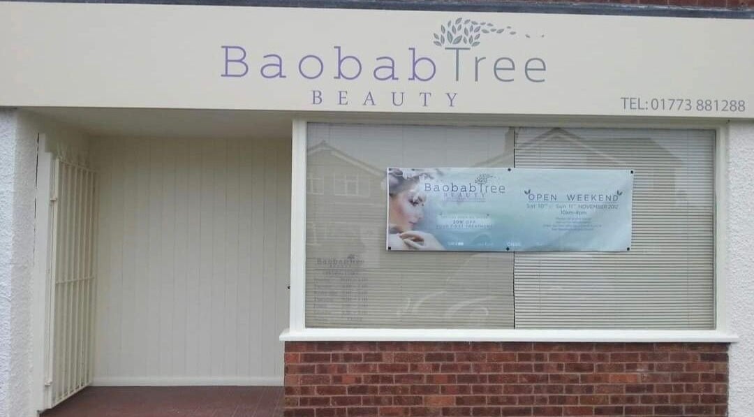 Front view of Baobab Tree Beauty located in Belper, England, GB, showcasing its inviting exterior with signage.