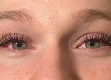 Close-up of elegant eyelash extensions at Sinned Skin & Lash Studio, Albuquerque, New Mexico, US.
