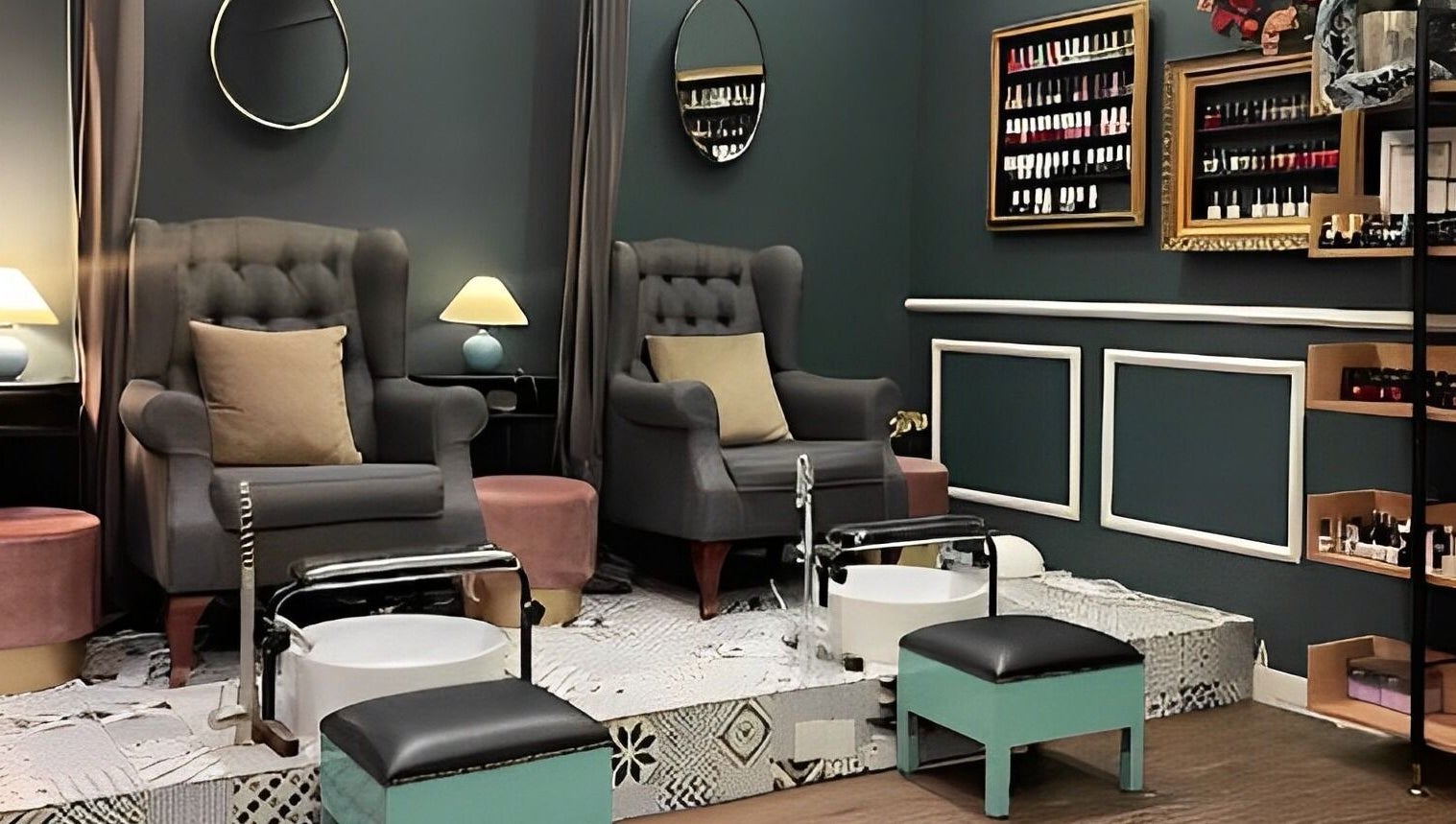 Elegant nail salon interior at Nailsmith, Kuala Lumpur, Wilayah Persekutuan Kuala Lumpur, MY with plush seating.