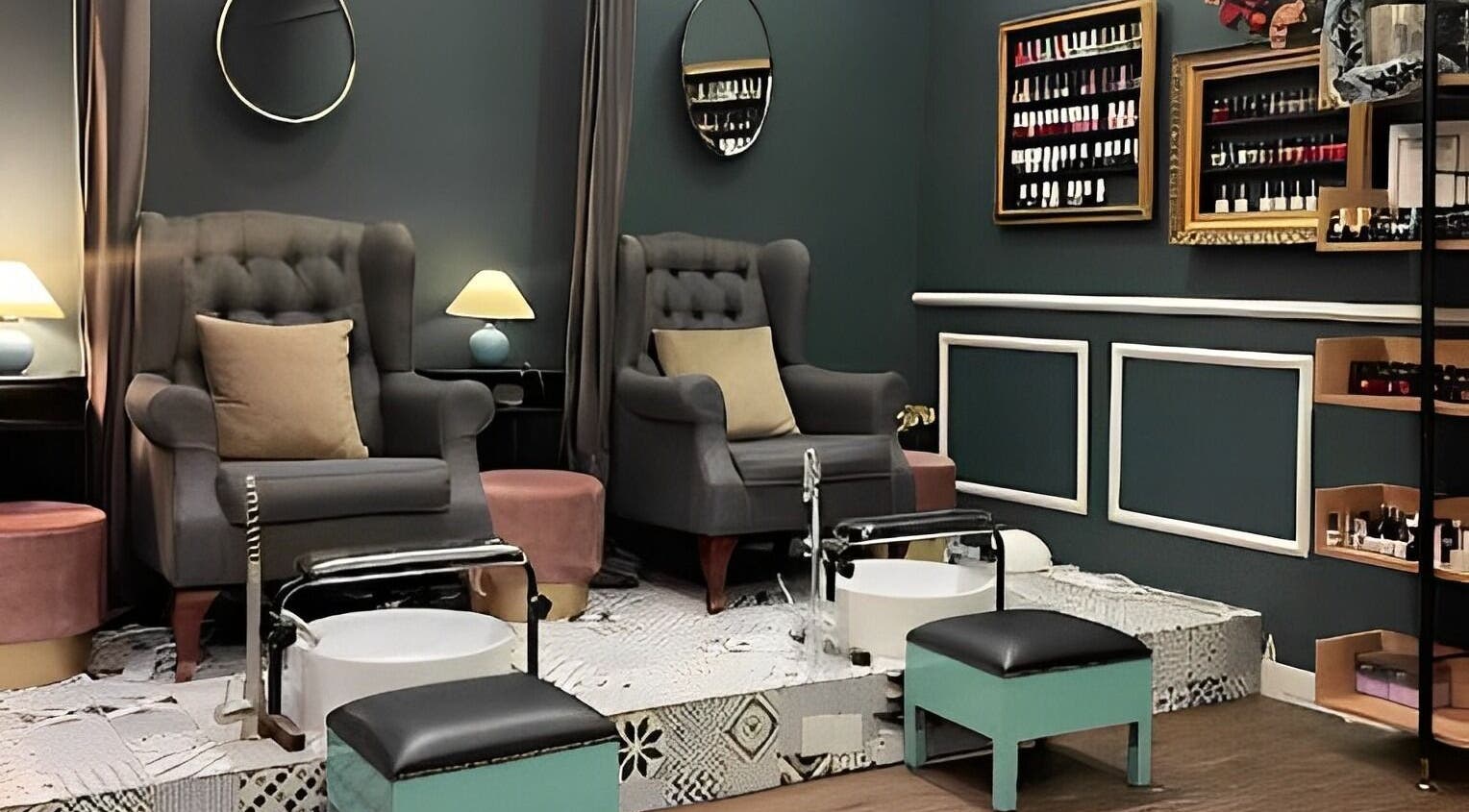 Elegant nail salon interior at Nailsmith, Kuala Lumpur, Wilayah Persekutuan Kuala Lumpur, MY with plush seating.