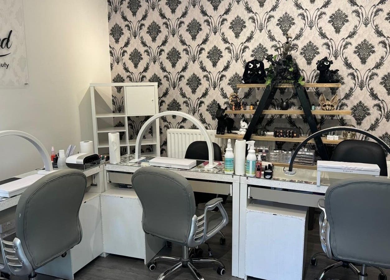 Stylish nail salon at Totally Polished, Newcastle upon Tyne, England, GB, featuring elegant decor and modern equipment.