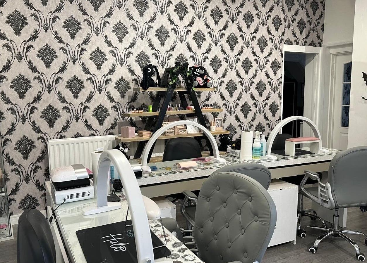Elegant nail salon at Totally Polished, Newcastle upon Tyne, England, GB, showcasing stylish interior design.