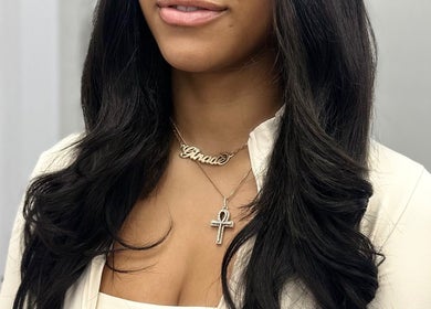 Close-up of elegant necklace at DiamzTouch, Birmingham, England, GB, showcasing luxurious beauty.