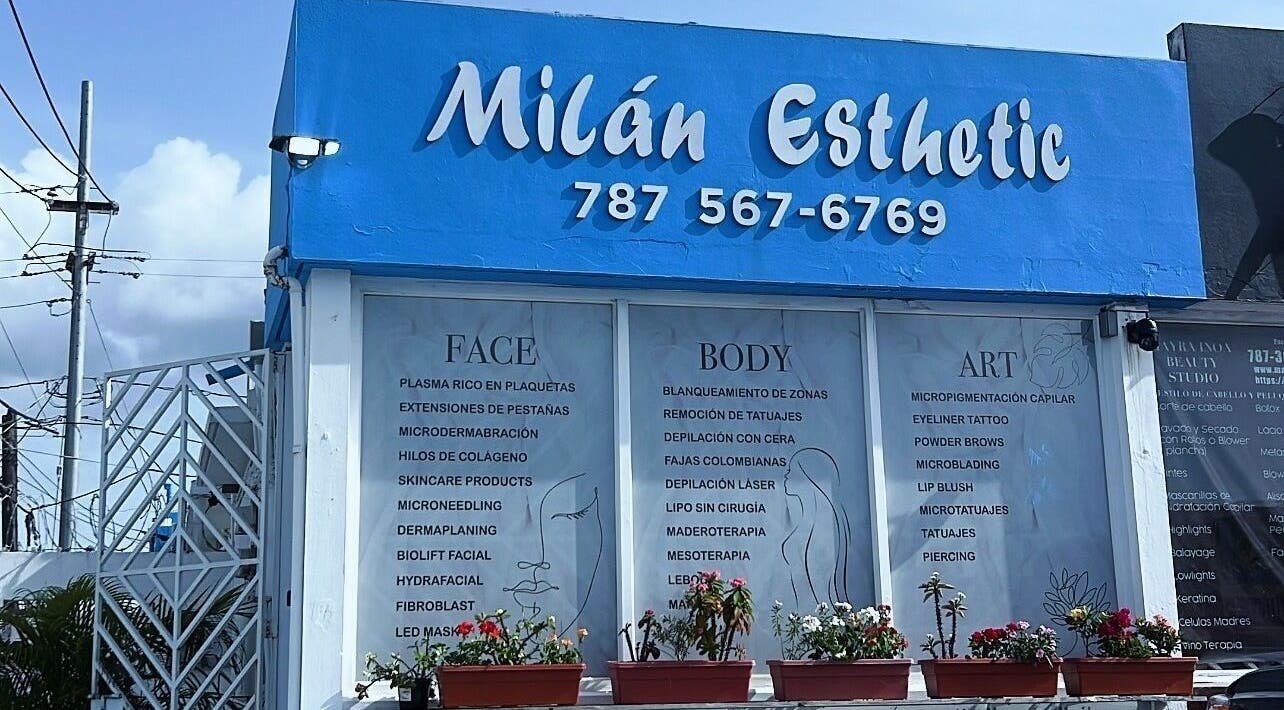 Fachada de Milán Esthetic en San Juan, San Juan, PR, mostrando servicios de belleza anunciados.