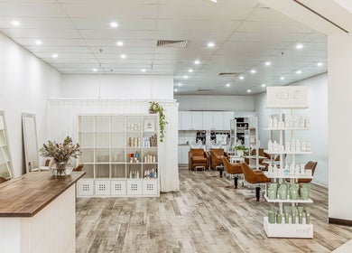 Elixir Hair & Beauty salon interior in Gold Coast, Queensland, AU. Spacious, modern design with elegant fixtures.