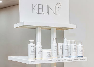 A stylish display of Keune hair products at Elixir Hair & Beauty, Gold Coast, Queensland, AU.